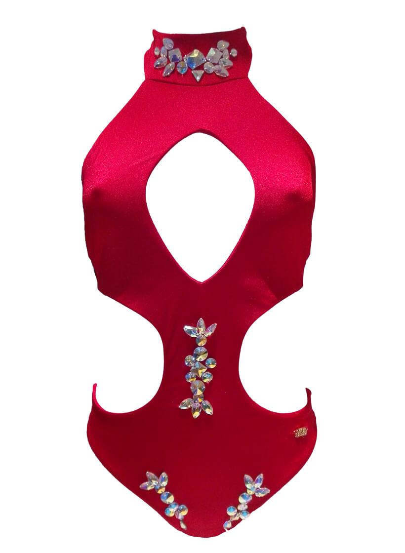 Malibu Rhinestone One Piece - Red - LOLA LUXE