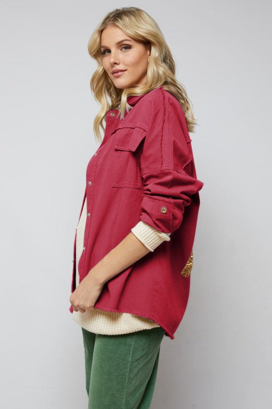 SEQUIN LONG SLEEVE BUTTON DOWN JACKETS - LOLA LUXE