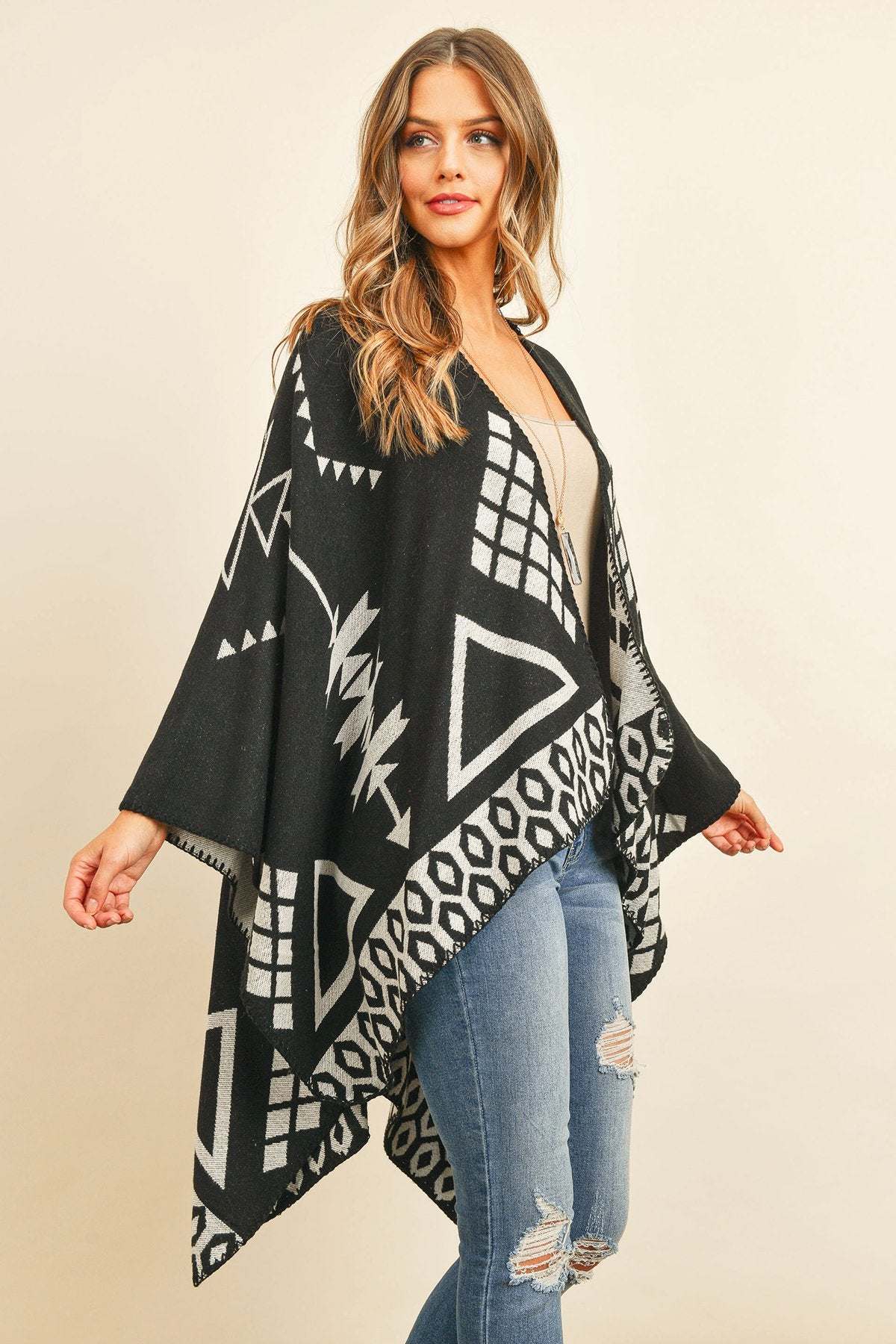 Hdf3153 - Triangle Pattern Open Front Kimono - LOLA LUXE