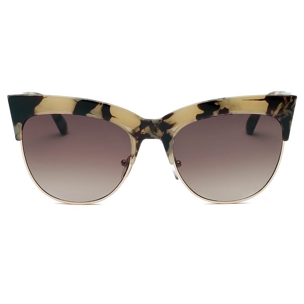 HENRIETTA | Women Half Frame Round Cat Eye Sunglasses - lolaluxeshop