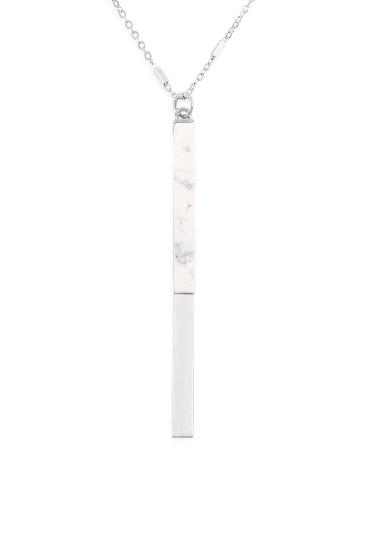 Myn1354 - Natural Stone With Metal Bar Necklace - LOLA LUXE