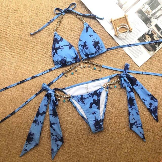 Diamond Bikini Sexy Push Up Halter Swimsuit Female Crystal Swimwear Women Brazilian Biquini Bathing Suit New - LOLA LUXE