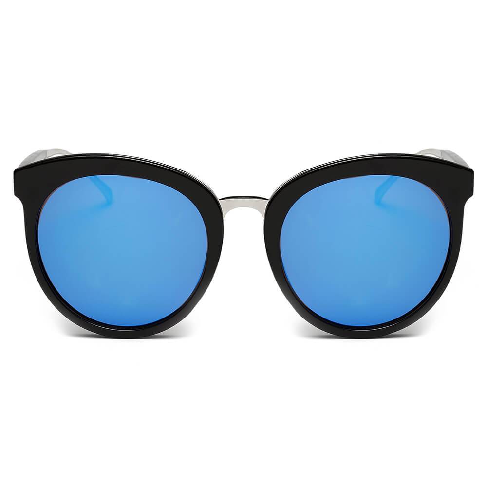 NORTH | Women's Oversized Round Mirrored Lens Horned Rim Sunglasses - lolaluxeshop