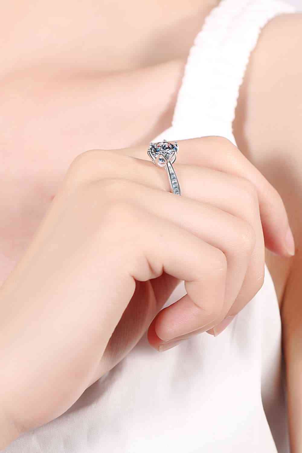 3 Carat Moissanite Rhodium-Plated Side Stone Ring - lolaluxeshop