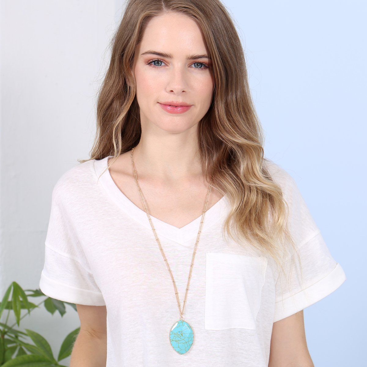 Natural Stone Wrap Oval Pendant Chain Necklace - LOLA LUXE