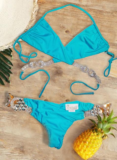 Gina Wrap Top & Skimpy Bottom - Turquoise - LOLA LUXE