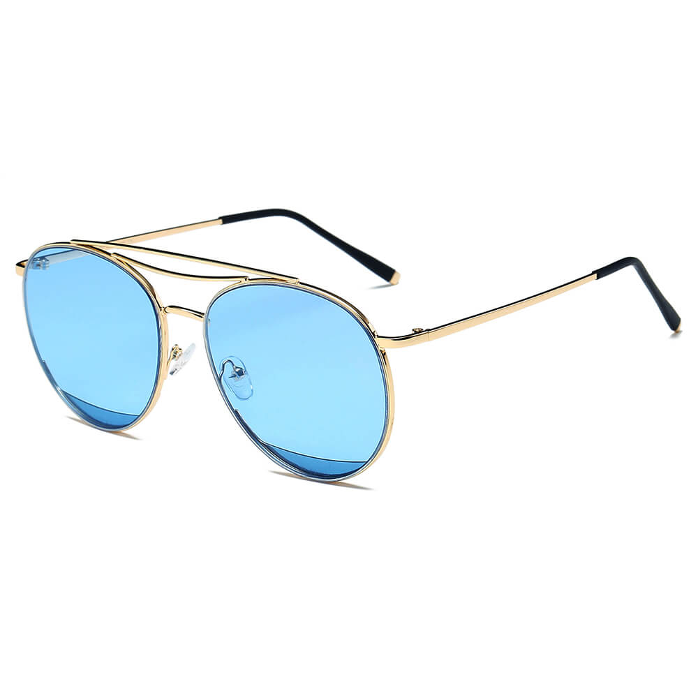 LOWELL | Unisex Round Double Brow Bar Aviator Style Sunglasses - lolaluxeshop