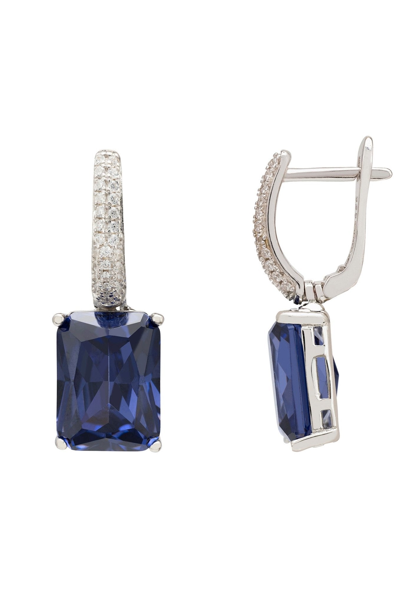 Alexandra Rectangle Drop Earrings Silver Tanzanite - lolaluxeshop