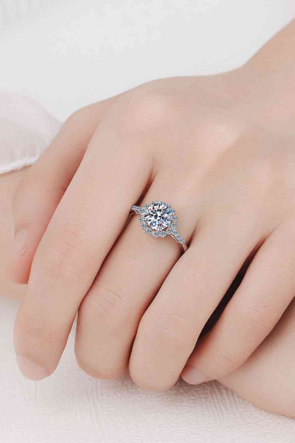 1 Carat Moissanite Rhodium-Plated Halo Ring - lolaluxeshop