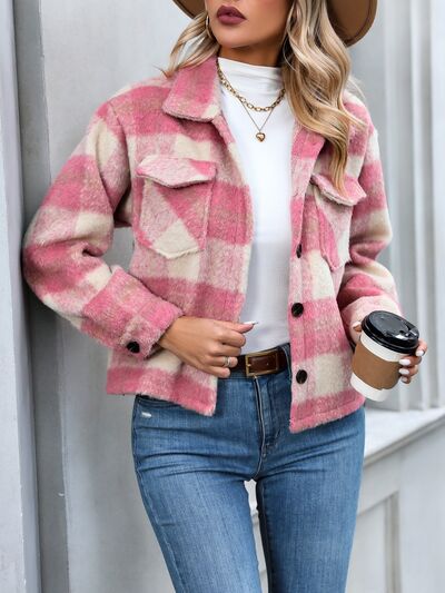 Plaid Button Up Dropped Shoulder Jacket - lolaluxeshop