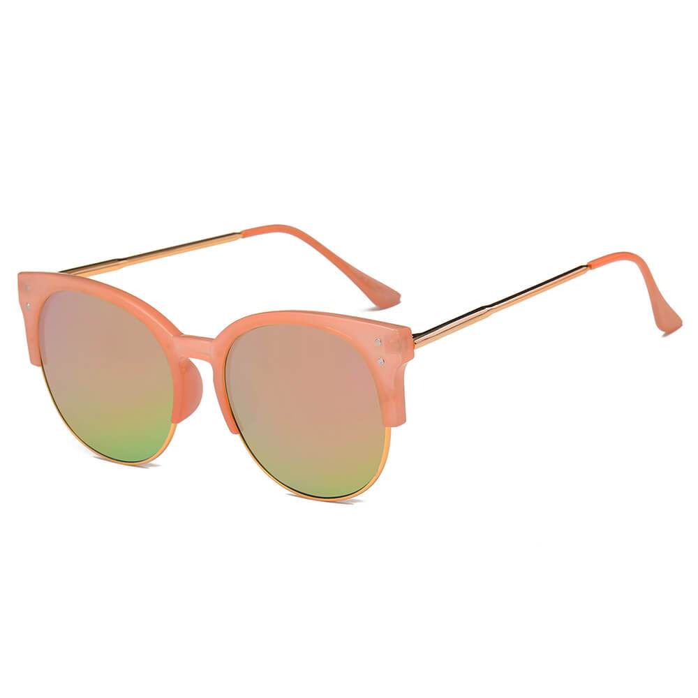 ABANDA |  Round Mirrored Flat Lens Half Frame Sunglasses Circle - lolaluxeshop