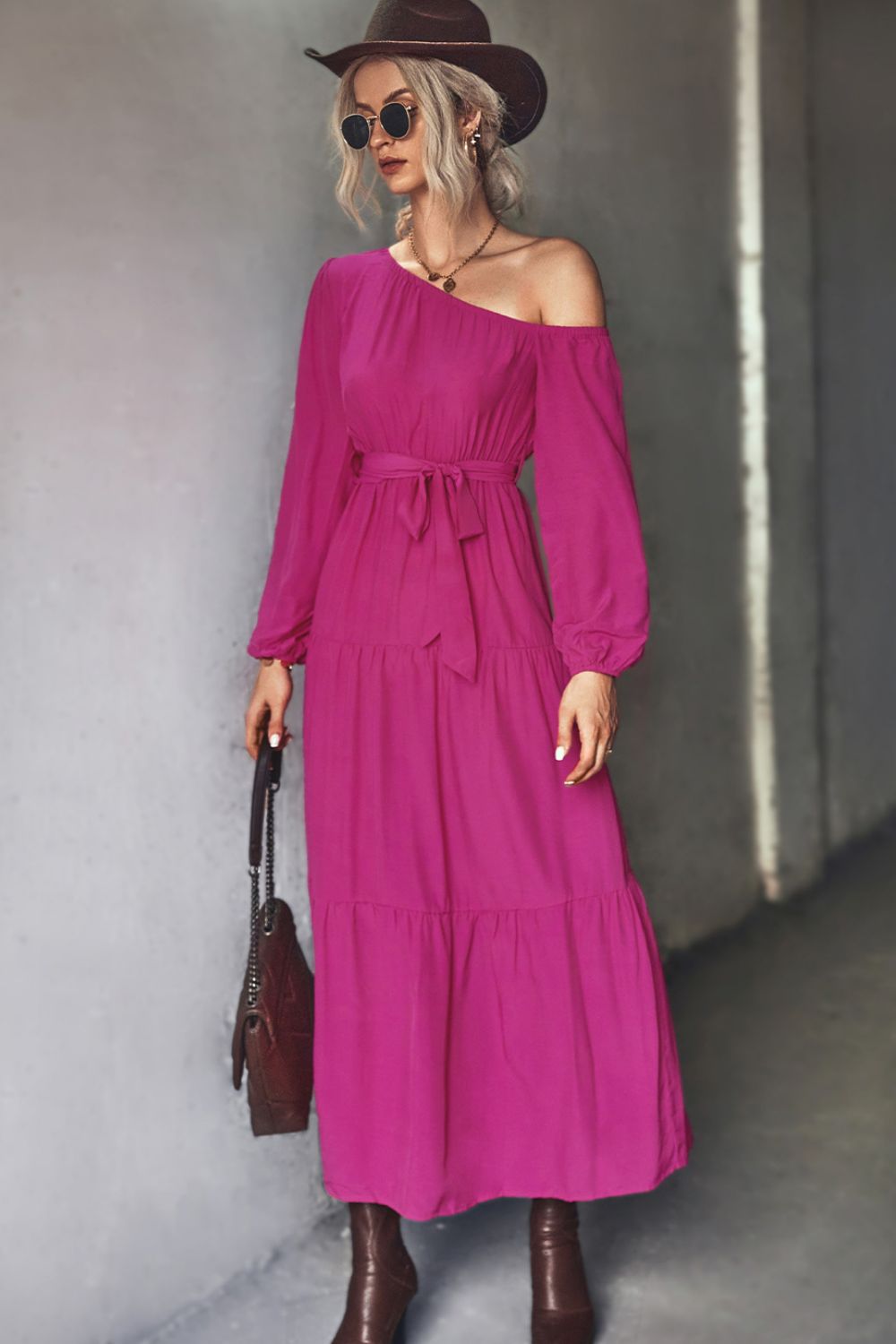 Belted One-Shoulder Tiered Maxi Dress - LOLA LUXE