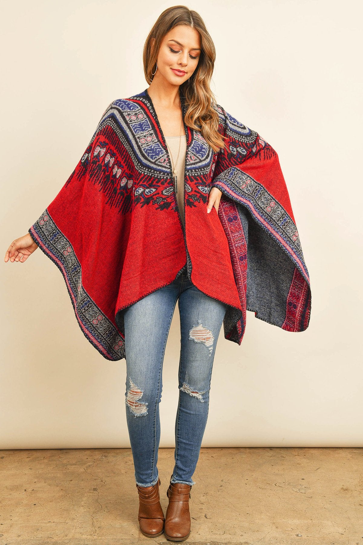 Hdf3143 - Native Pattern Open Front Kimono - LOLA LUXE