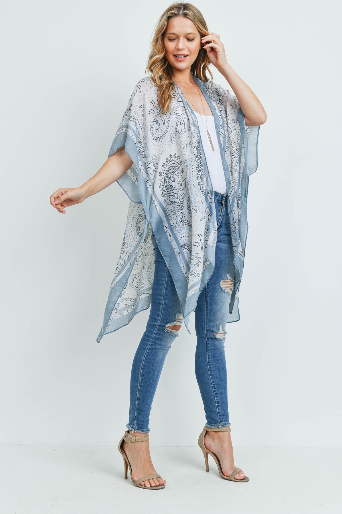 Ms0177sg - Sage Bohemian Print Kimono - LOLA LUXE