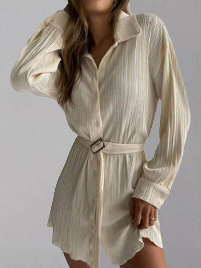 Button Up Dropped Shoulder Shirt Dress - lolaluxeshop