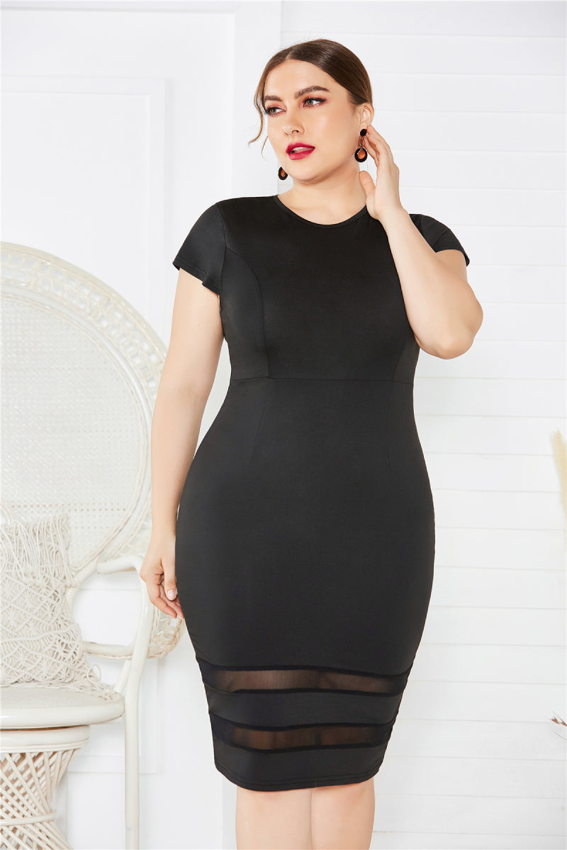 Plus Size Mesh Detail Midi Dress - LOLA LUXE