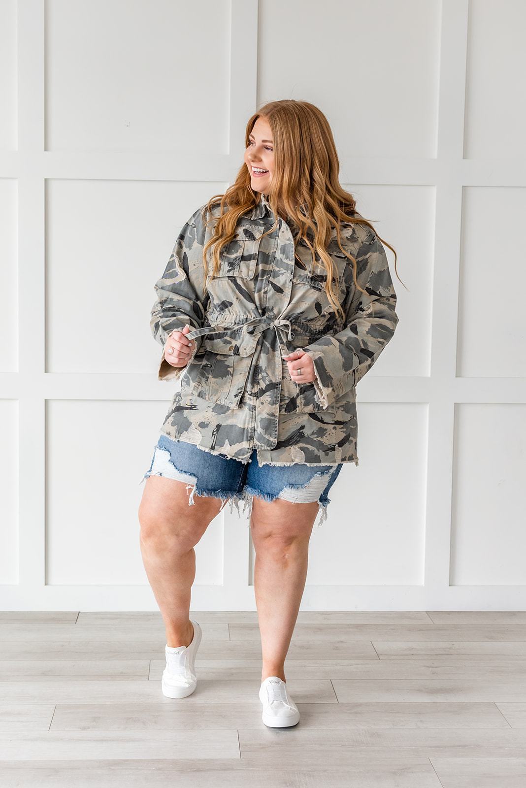 Sweet Camo Twill Jacket- Plus - LOLA LUXE