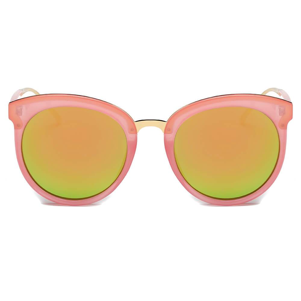 NORTH | Women's Oversized Round Mirrored Lens Horned Rim Sunglasses - lolaluxeshop