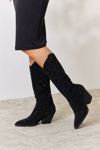 Forever Link Rhinestone Knee High Cowboy Boots - lolaluxeshop