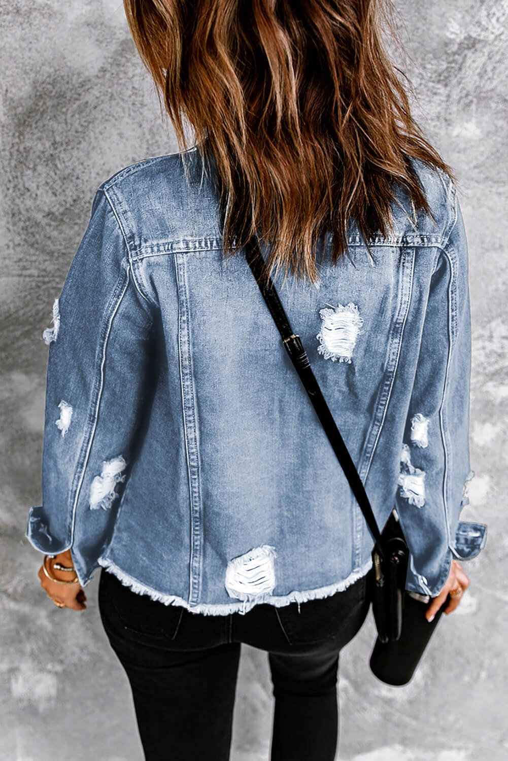 Distressed Raw Hem Denim Jacket - LOLA LUXE